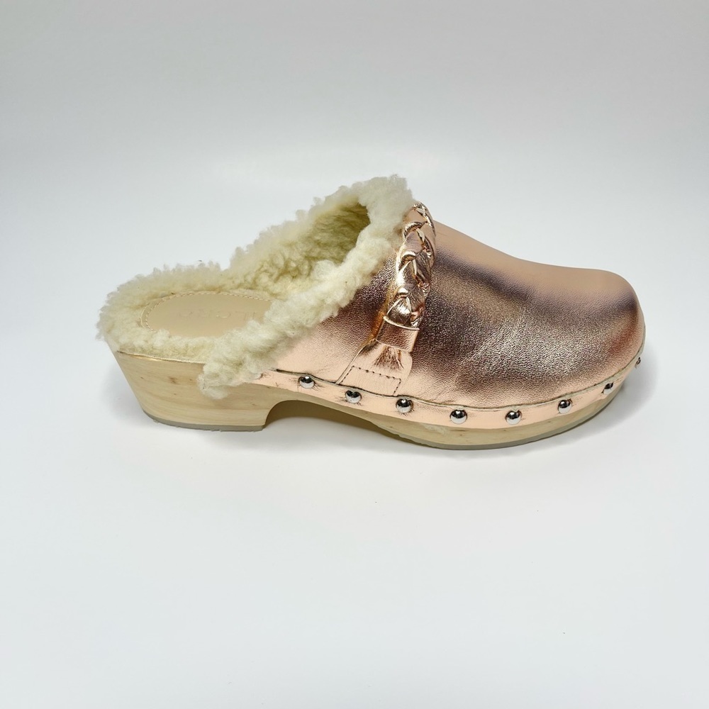 NEW Anthropologie Pilcro Rose Gold Cozy Braided Sherpa-lined Clog US 7/EU 37